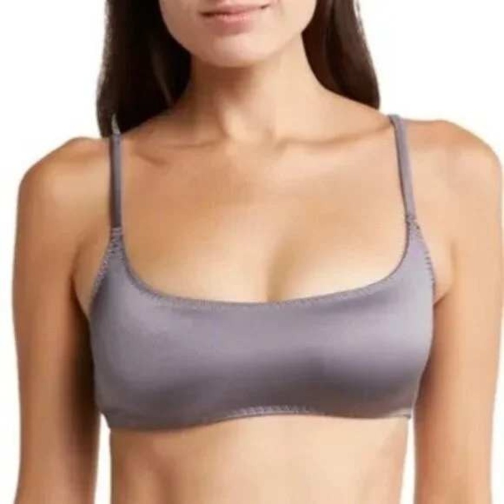 NWT SKIMS Satin Scoop Bralette Women XXS Armor Grey BR-SCN-1984